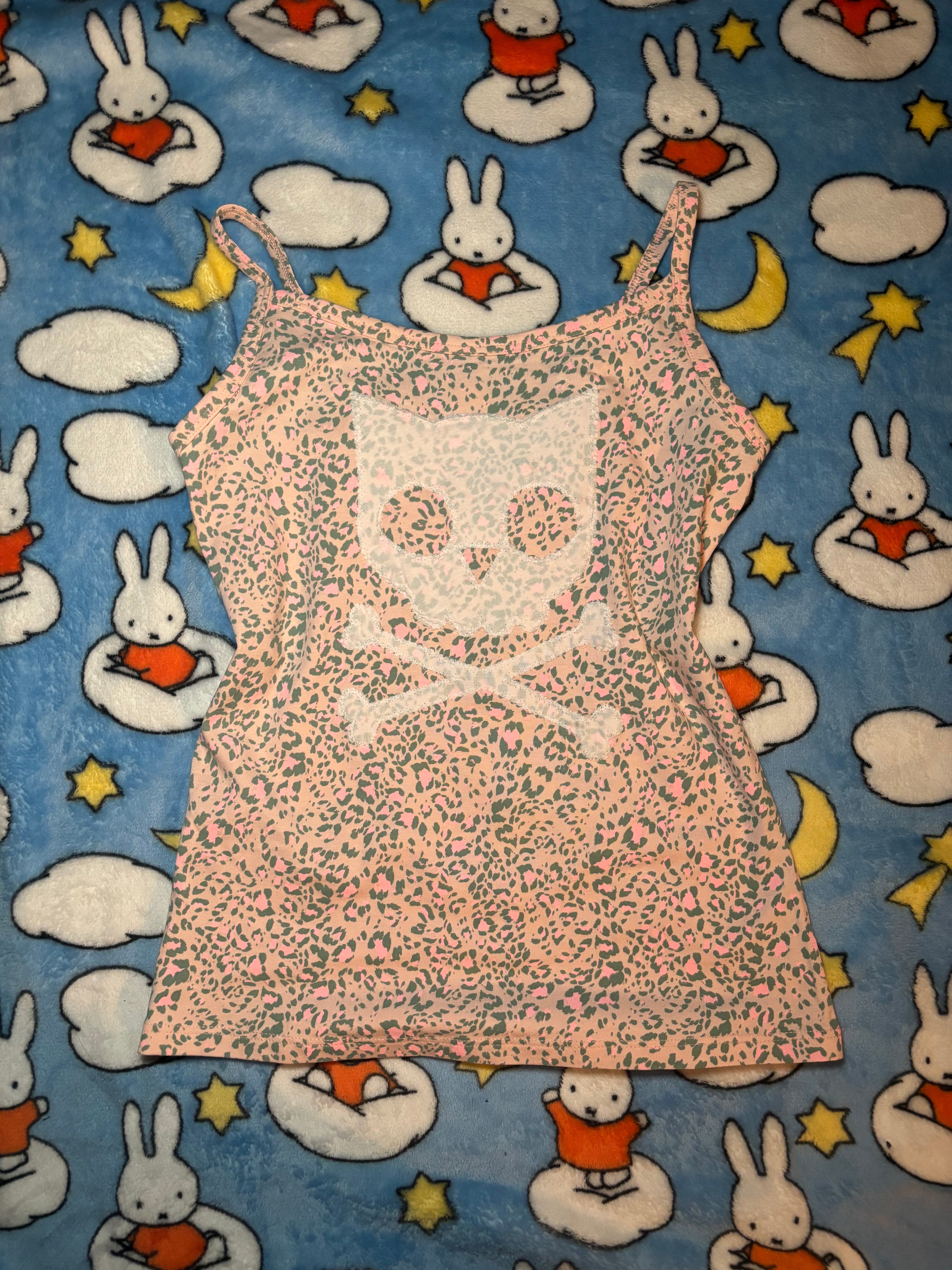 Handmade Cat Skull Lace Tank-Top floral