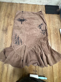 Upcycled vintage style brown ruffle skirt with manner detail