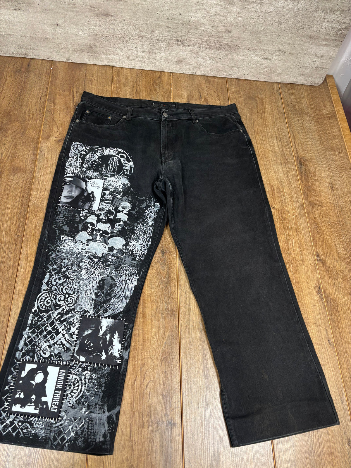 Black Alternative Upcycled Patchwork Demin Baggy Skater Jeans