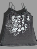 Laced black lady’s tank top with skull print