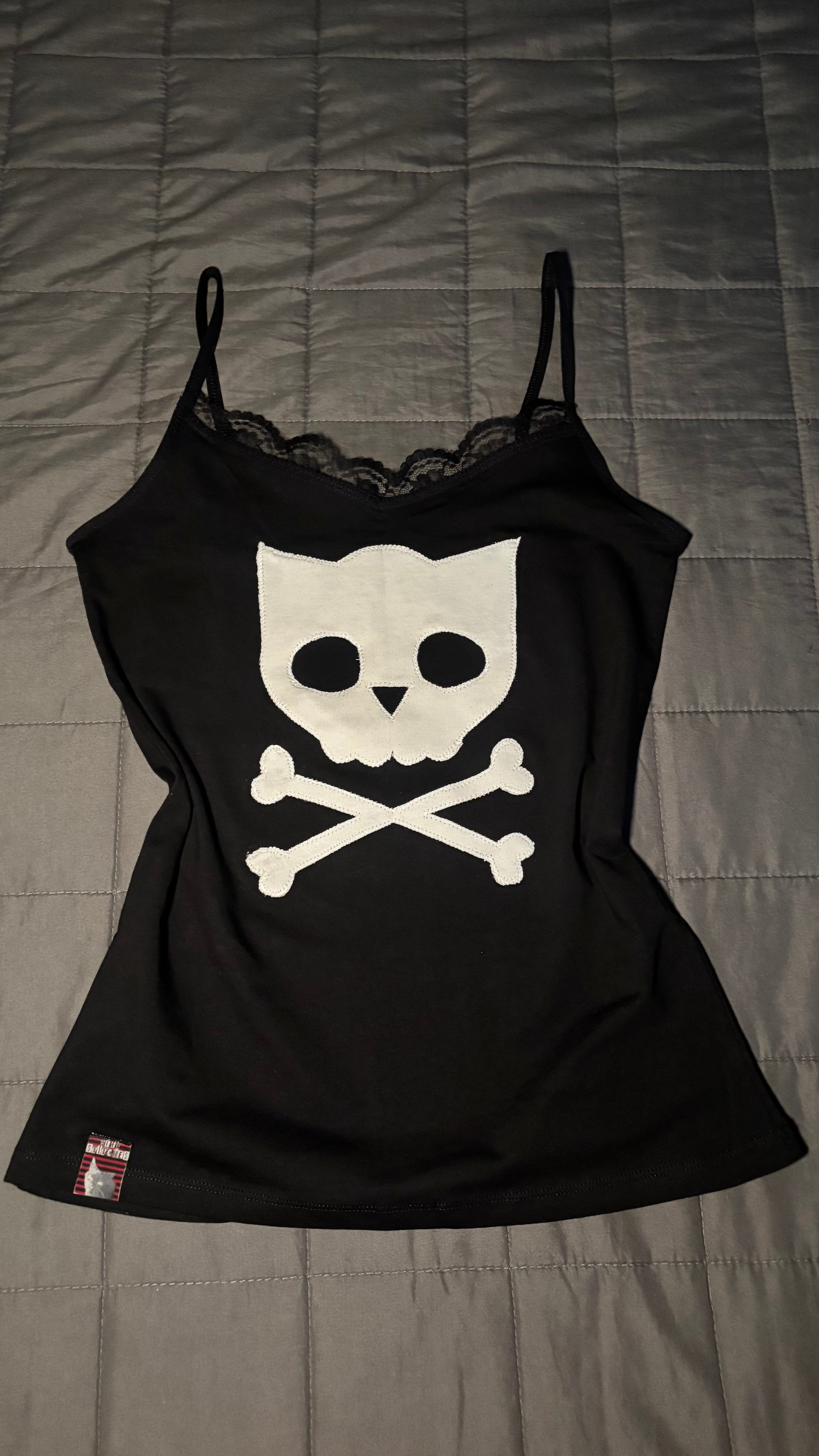 Handmade Cat Skull Lace Tank-Top