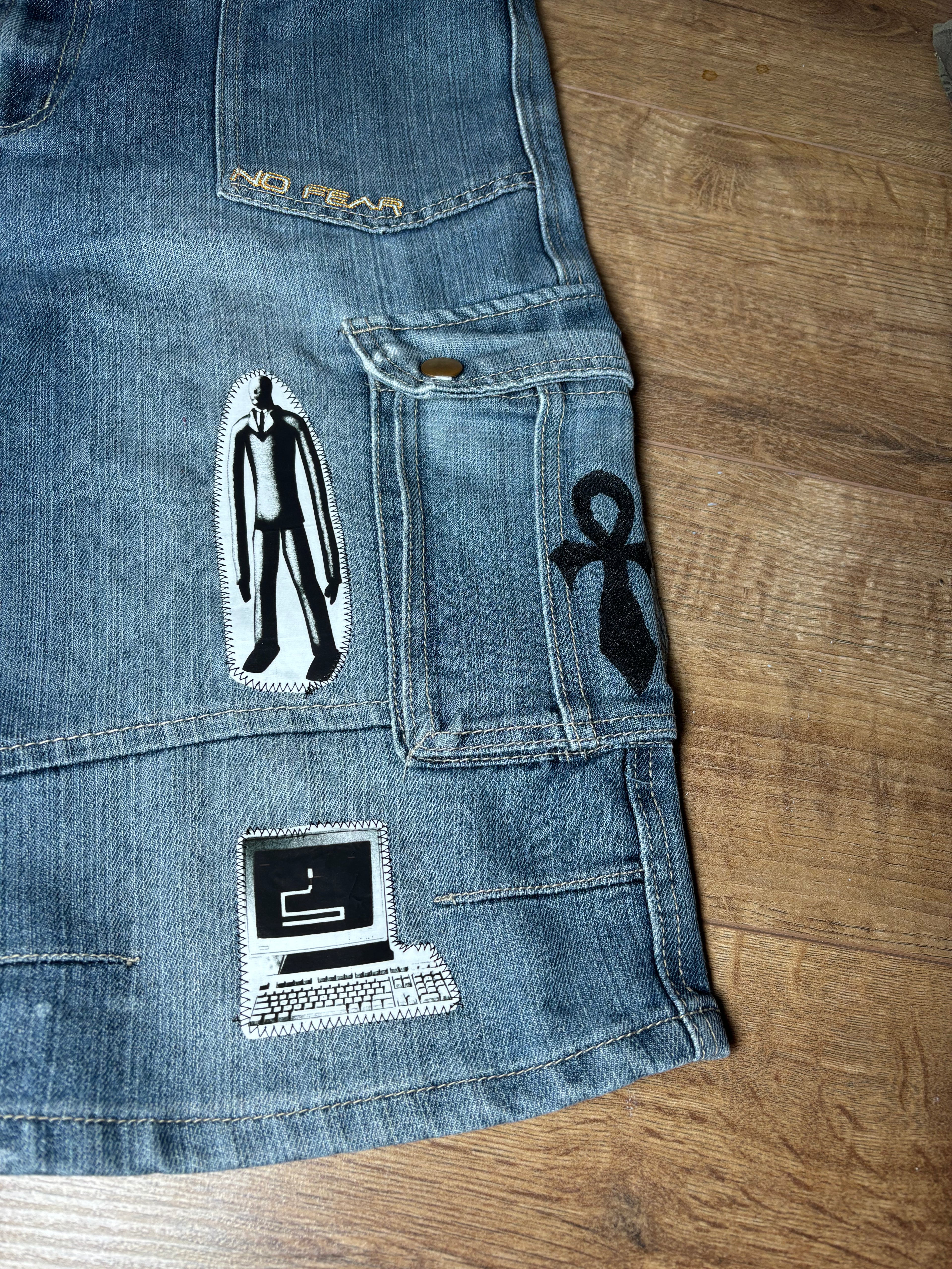 Men’s no fear blue cargos demin skater shorts