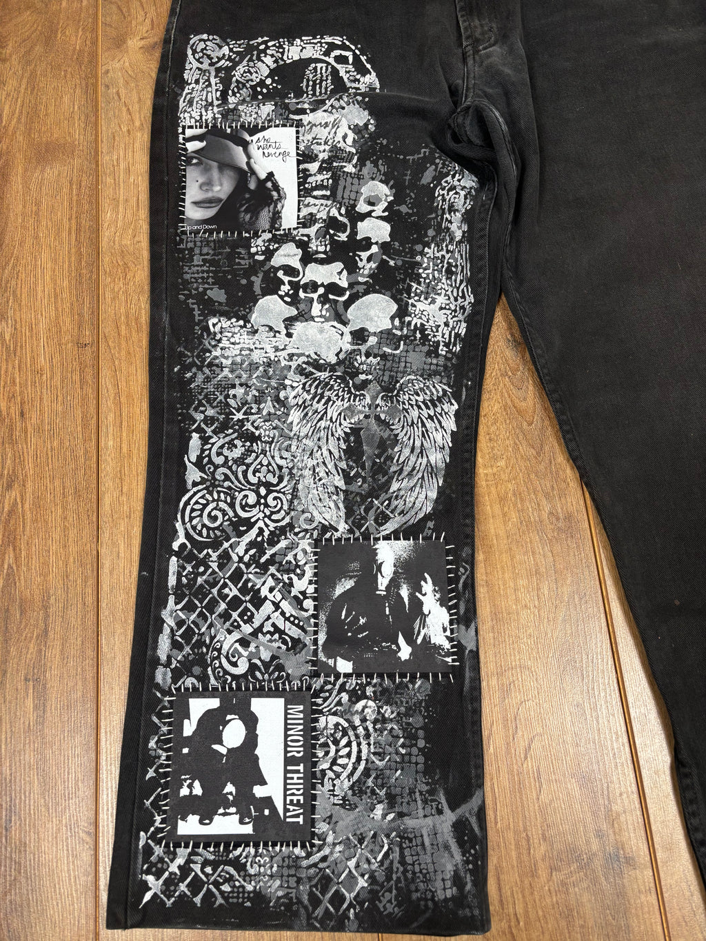 Black Alternative Upcycled Patchwork Demin Baggy Skater Jeans
