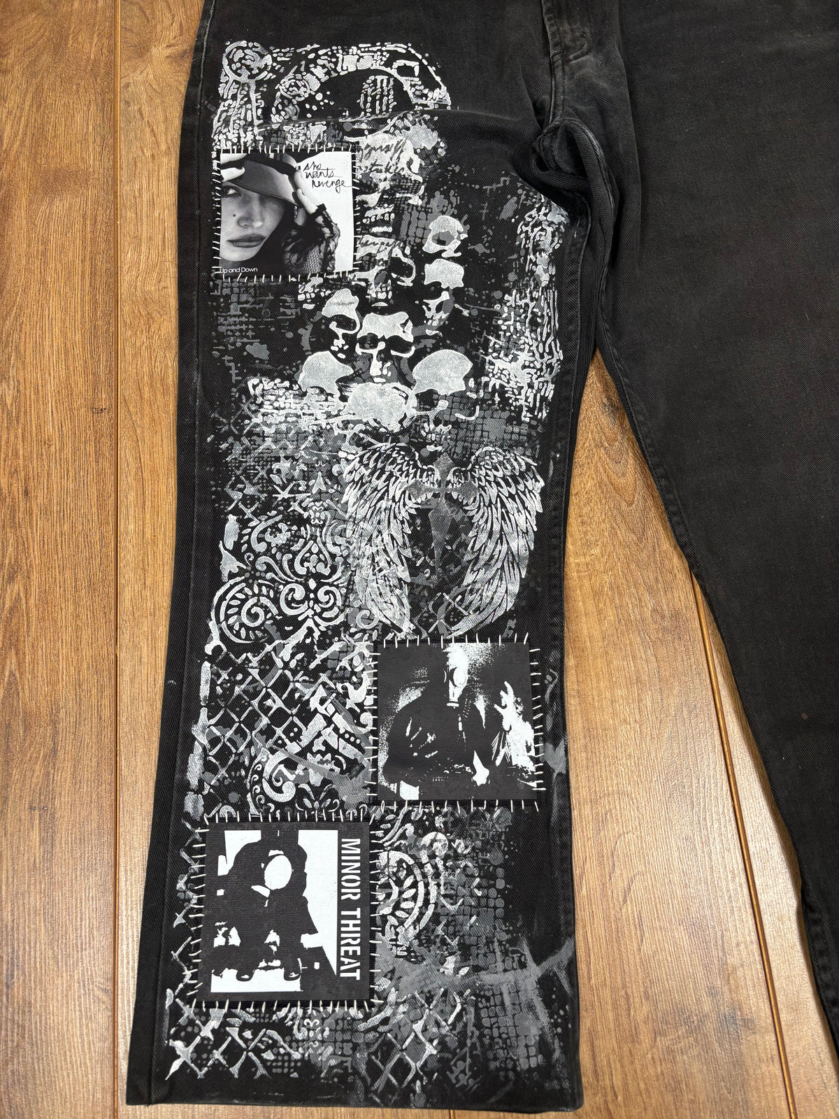 Black Alternative Upcycled Patchwork Demin Baggy Skater Jeans