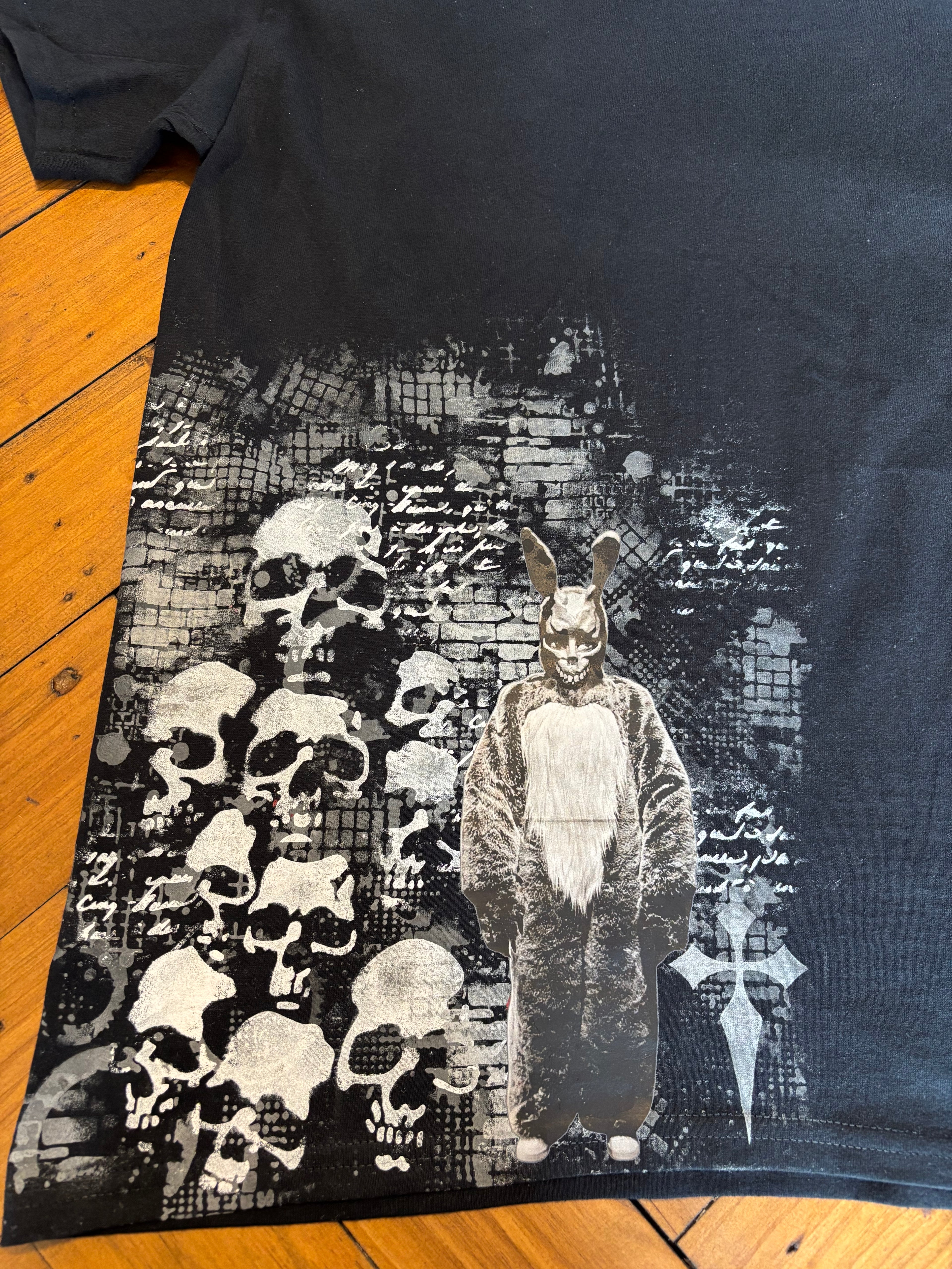 Donnie Darko inspired Frank tshirt with skulls and print
