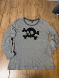 Upcycled alternative gray striped long sleeve with skull patch