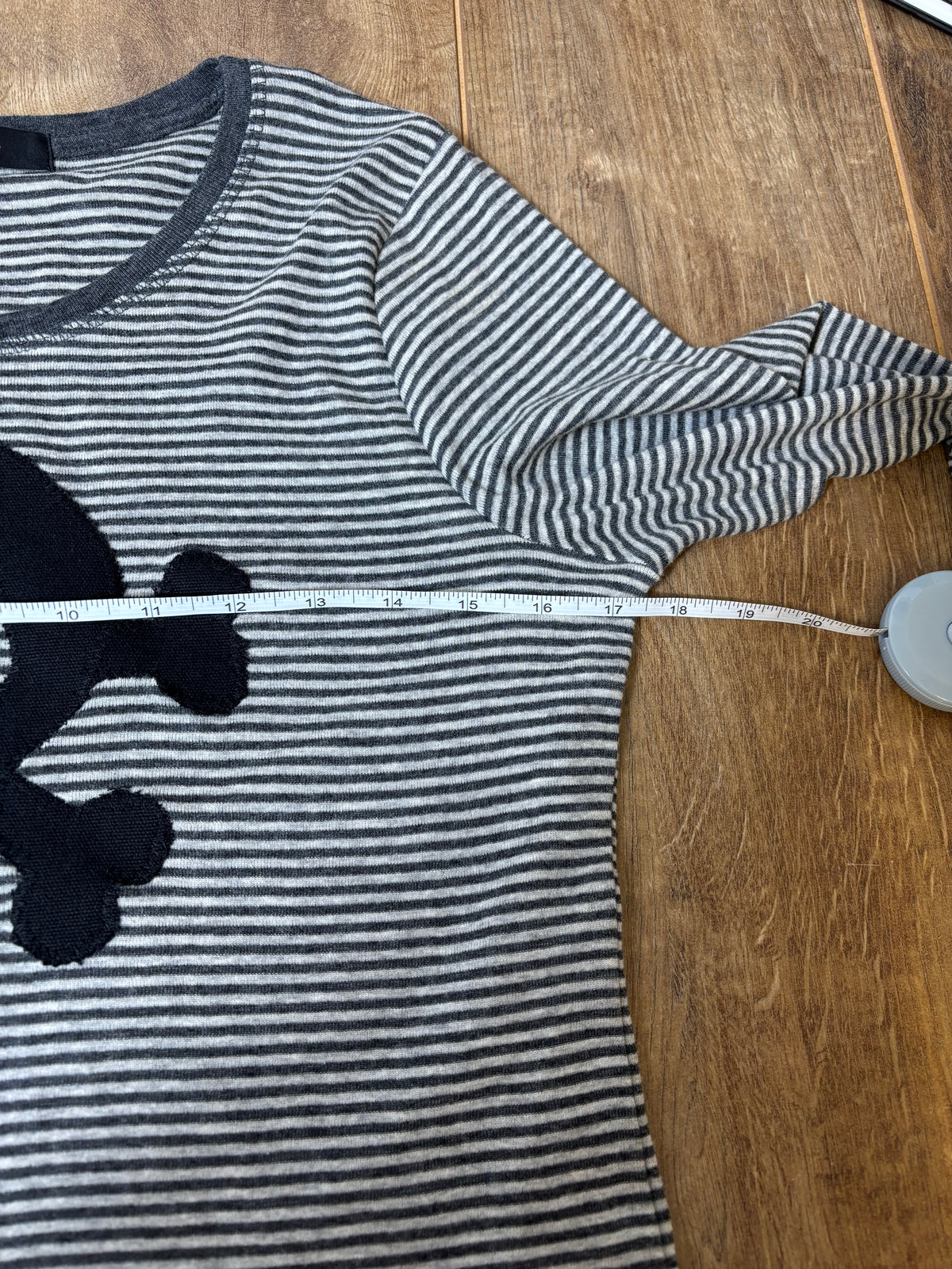 Upcycled alternative gray striped long sleeve with skull patch