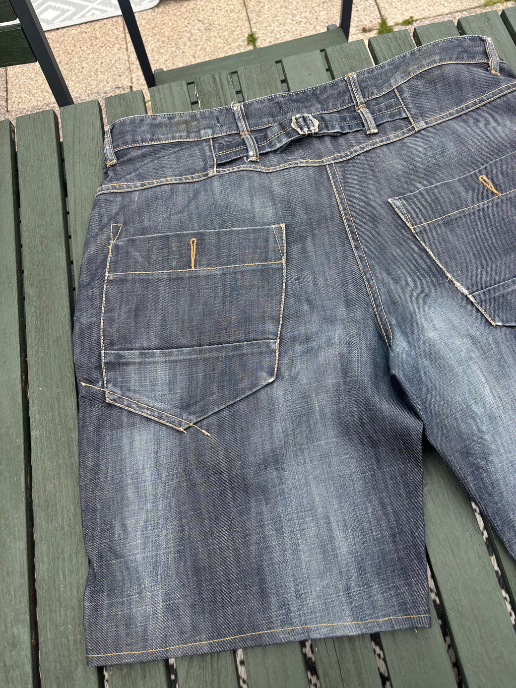 Blue jorts with skull print