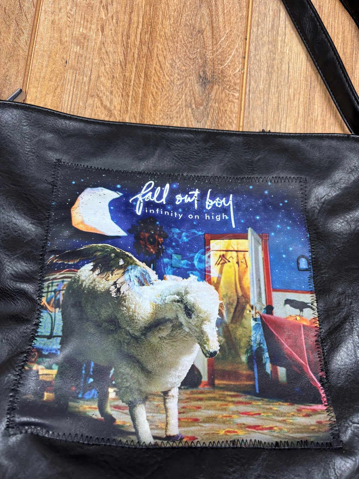 Upcycled fall out boy patch shoulder bag