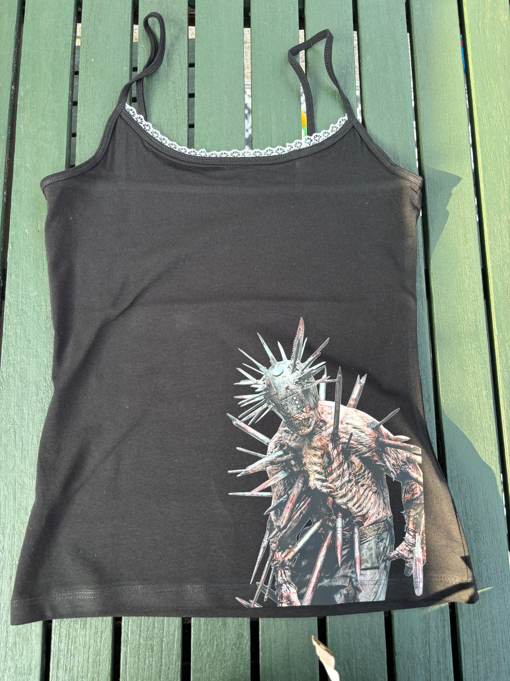 Walker inspired black reworked cami with white lace