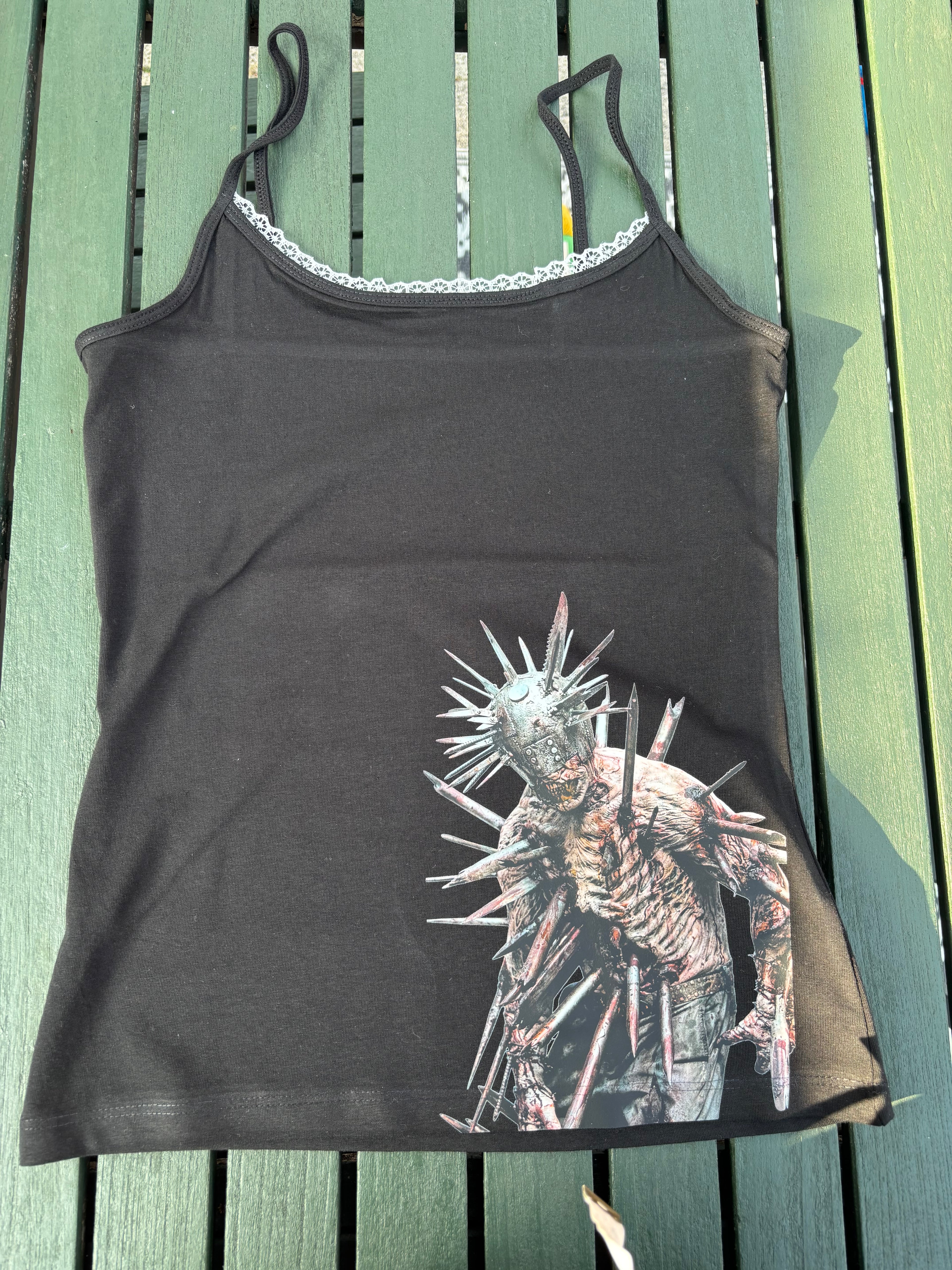 Walker inspired black reworked cami with white lace