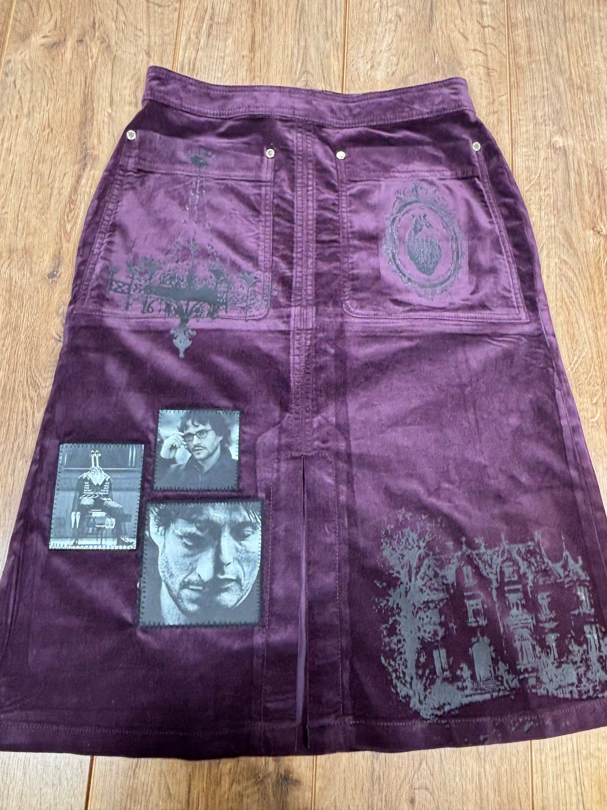 Purple Hannibal Velvet Demin style mid length skirt