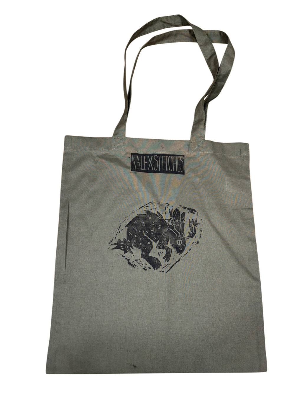 Lino Print Jackalope Tote Bags