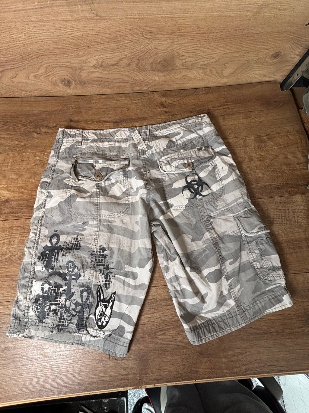Ladys camo alternative patch horror shorts