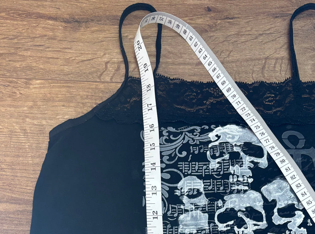 Laced black lady’s tank top with skull print
