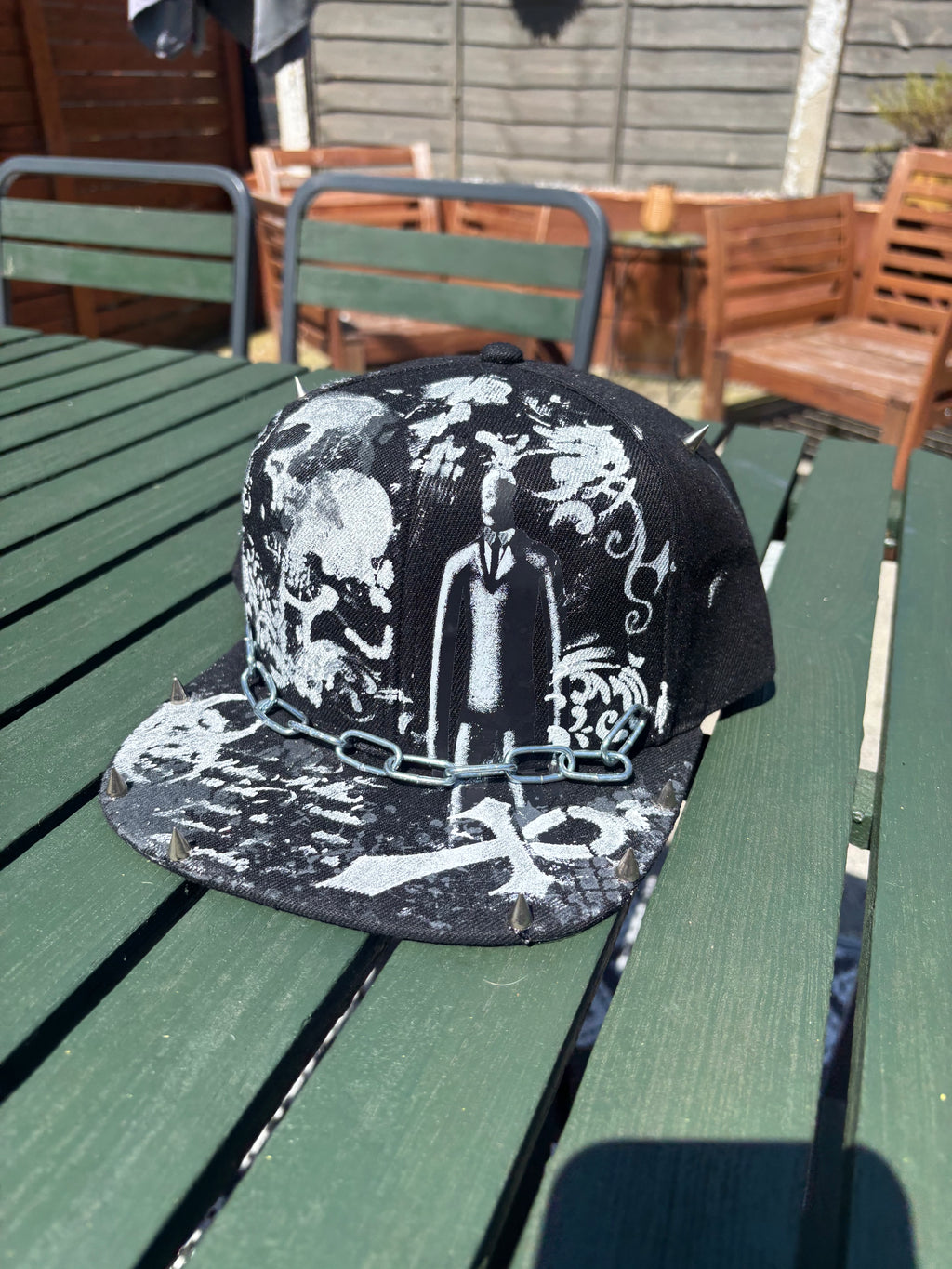 Slenderman hat with metal work and chains