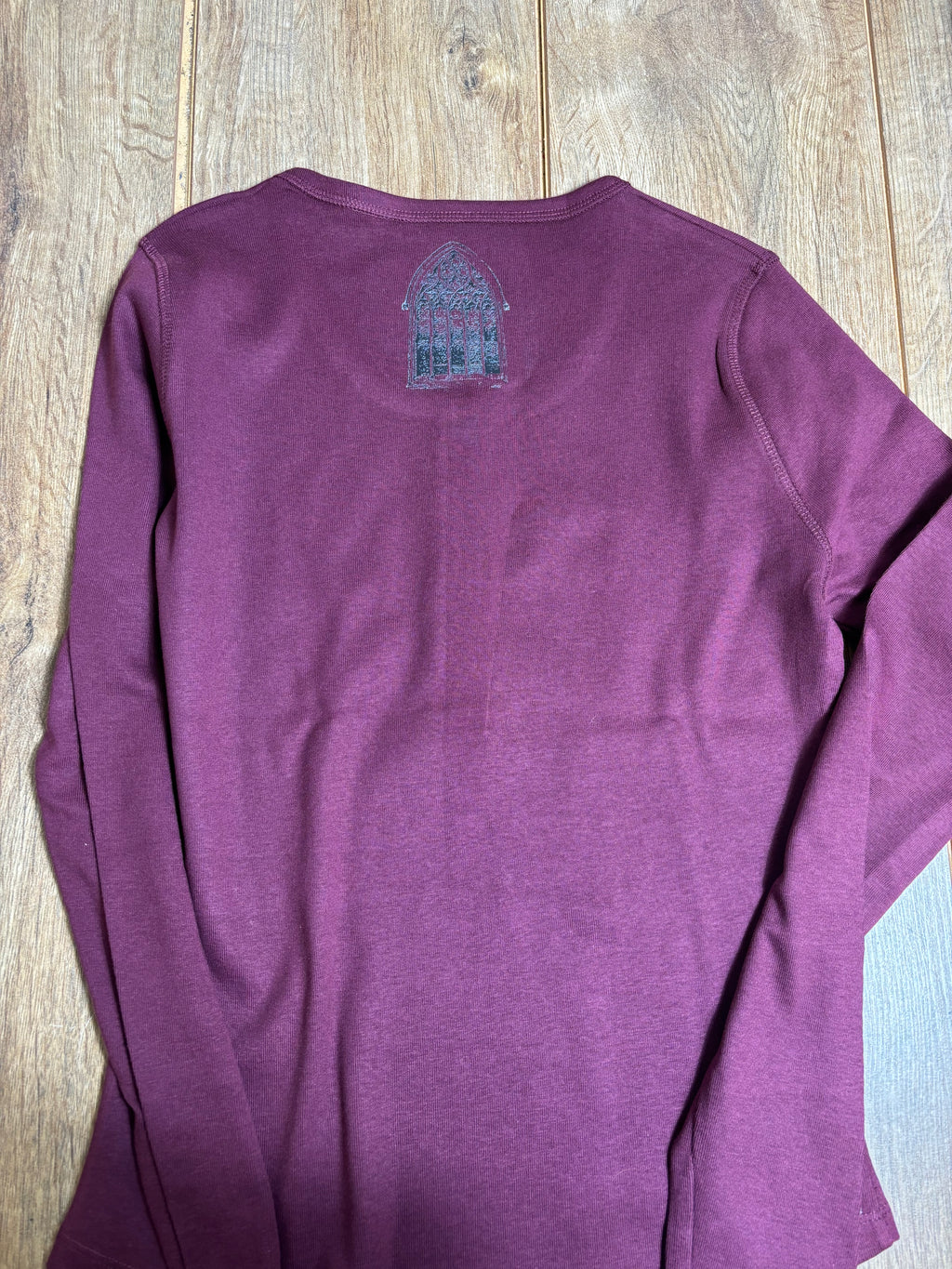 Purple Henley Style Long Sleeve T-shirt Angel Vintage Victorian Print