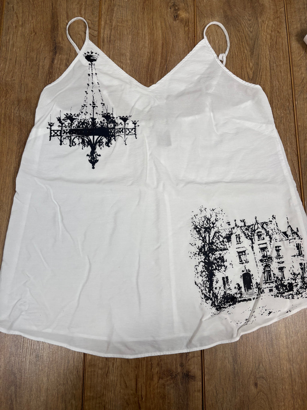 White upcycled vintage style house print tank top vest