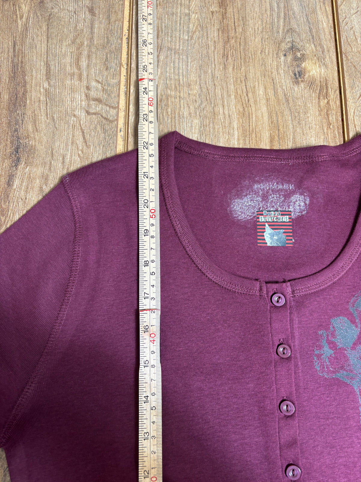 Purple Henley Style Long Sleeve T-shirt Angel Vintage Victorian Print