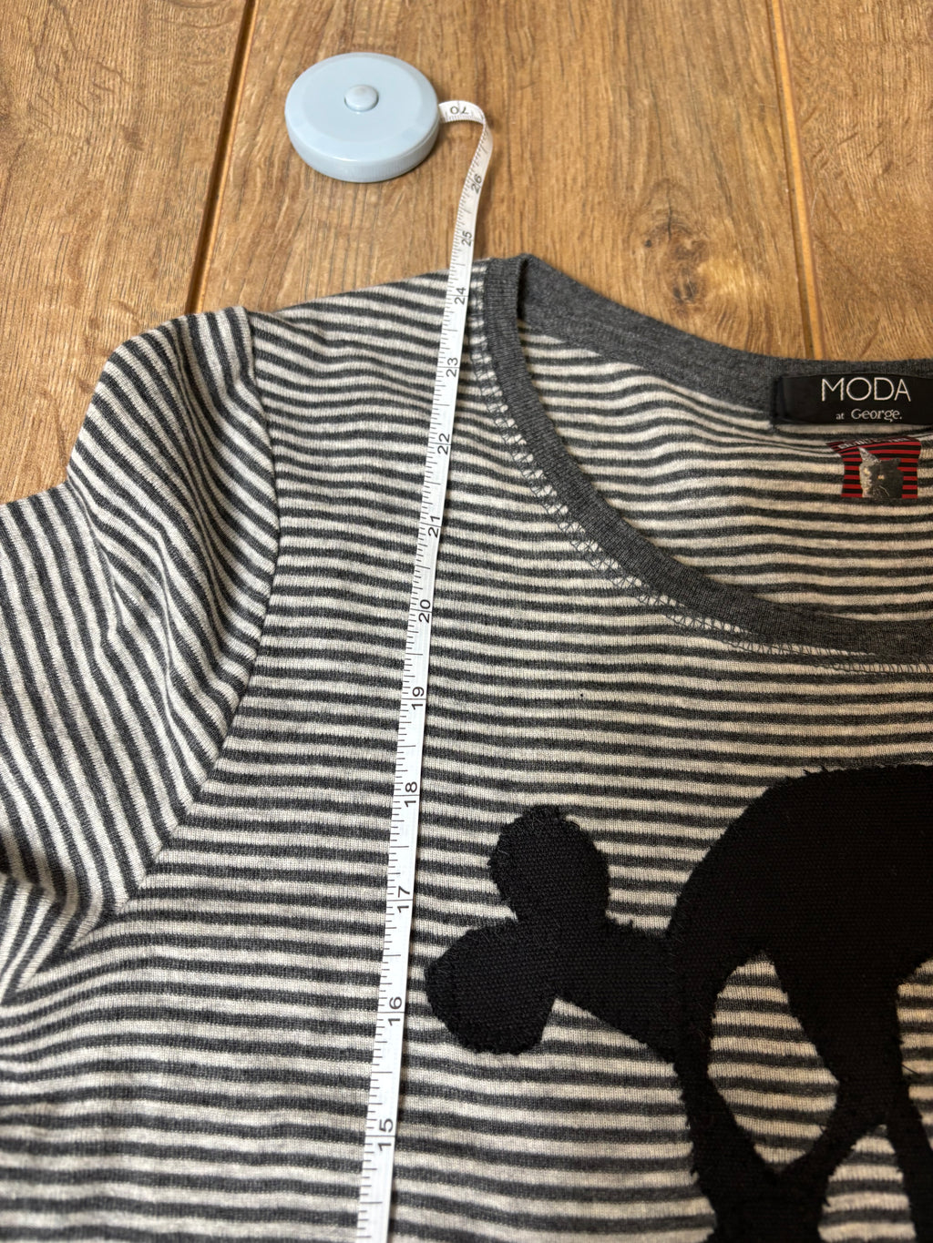 Upcycled alternative gray striped long sleeve with skull patch
