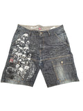 Blue jorts with skull print