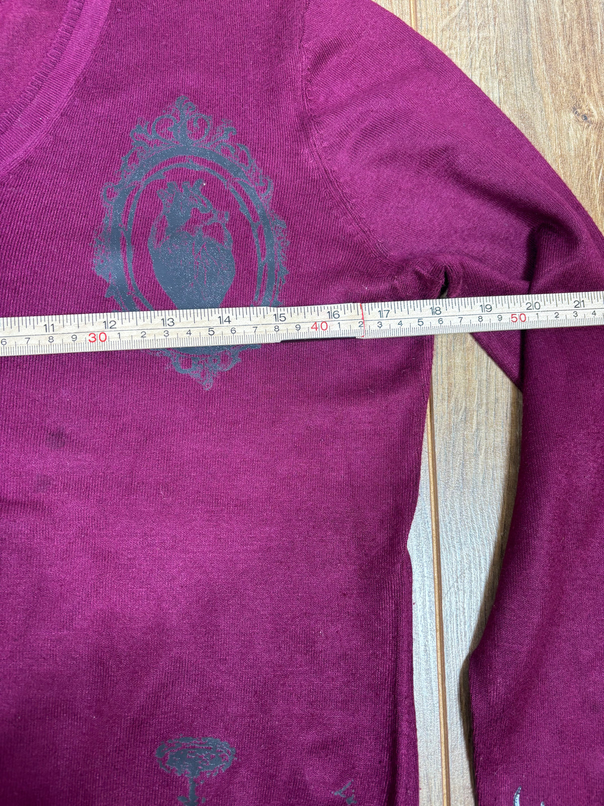 Upcycled royal purple v neck sweater with Hannibal print and patches