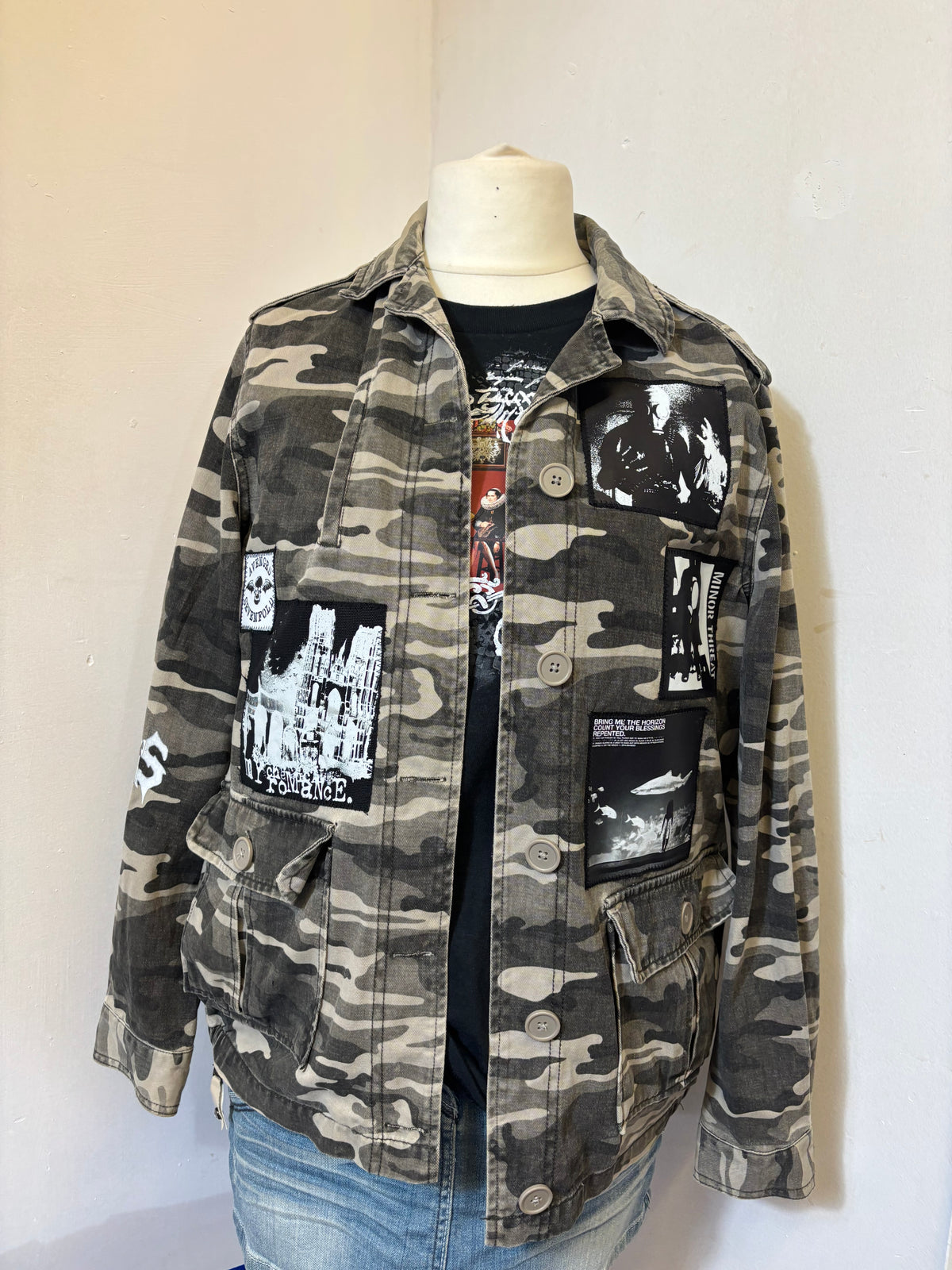 Camo jacket patchwork alternative emo or punk style jacket