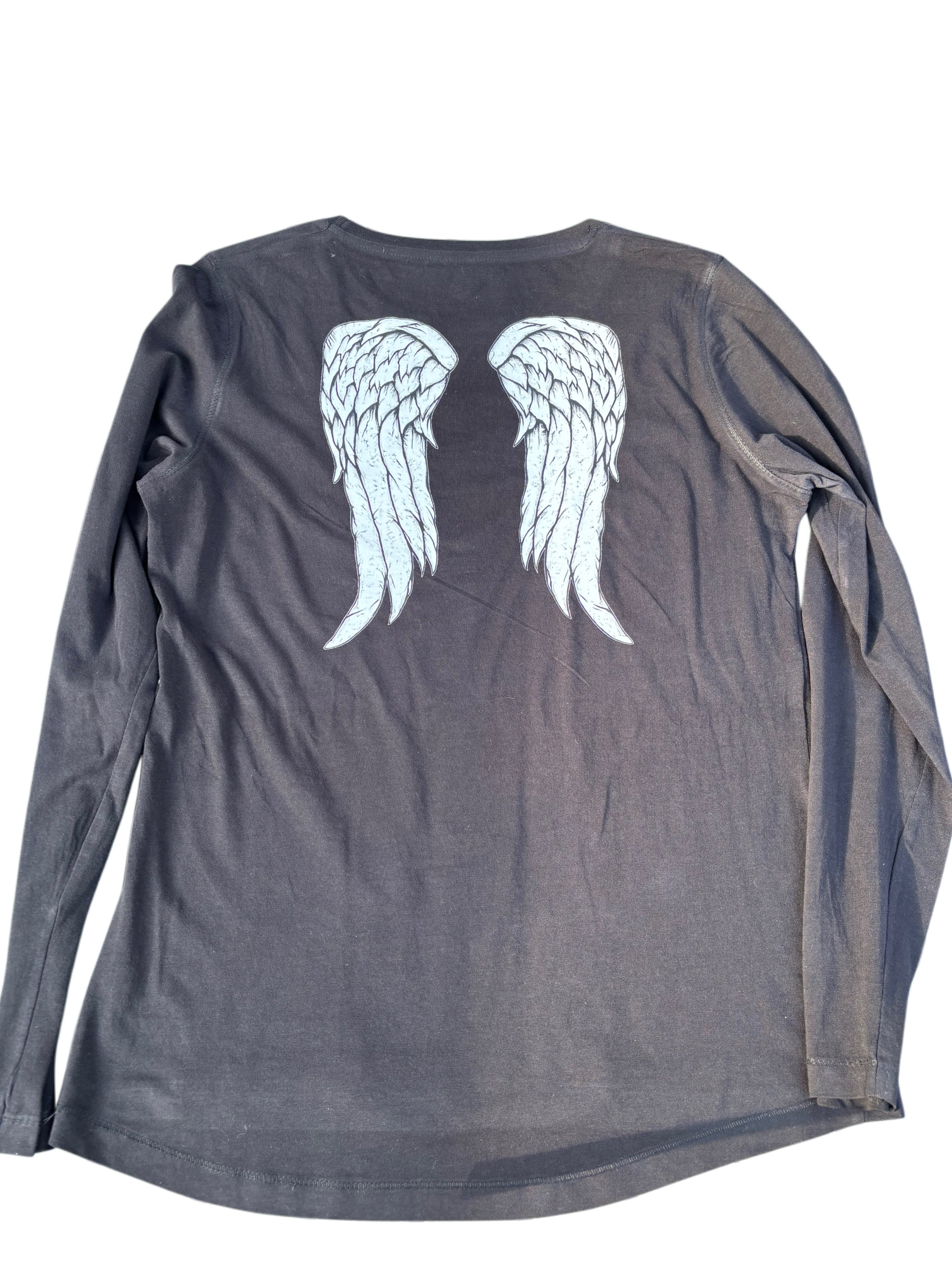 TWD Daryl Dixon inspired upcycled long sleeved black tshirt with wings