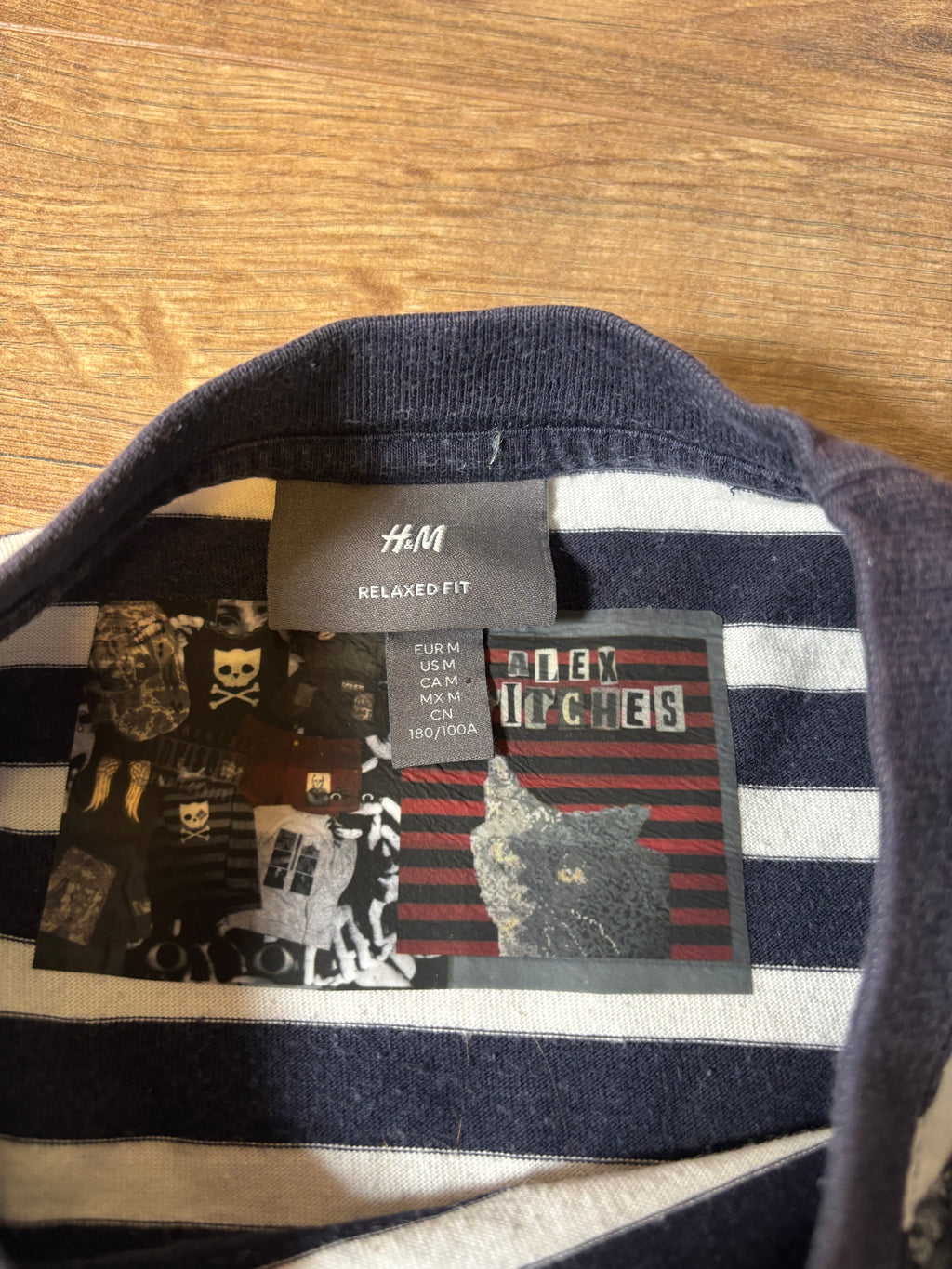 Skater style navy and white striped skull print tshirt