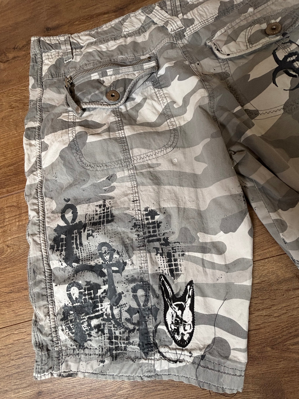 Ladys camo alternative patch horror shorts