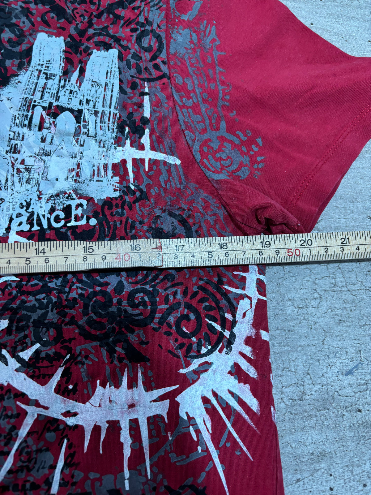 MCR red tshirt alternative print castle design
