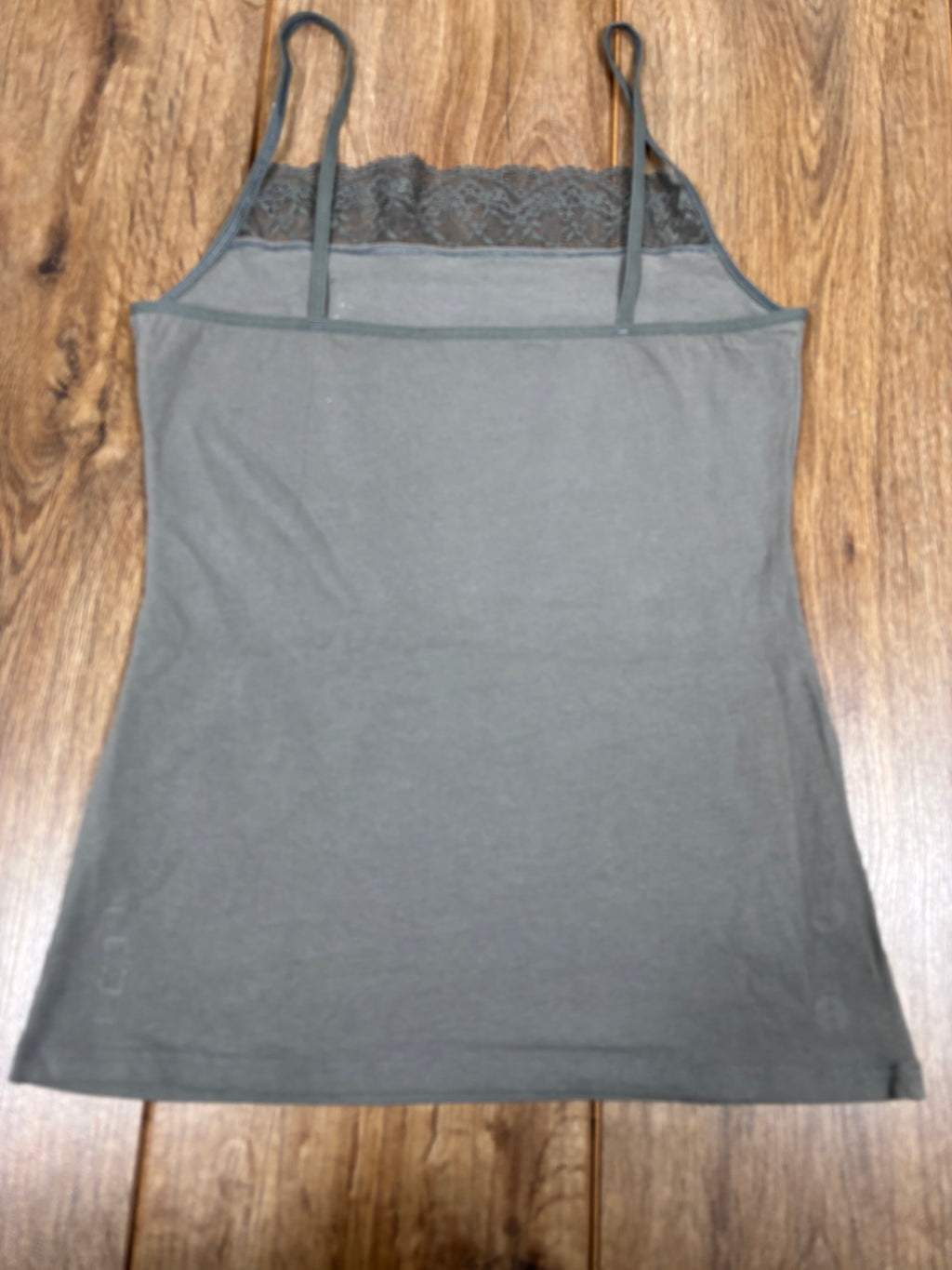 Upcycled pretty odd green tank top with lace