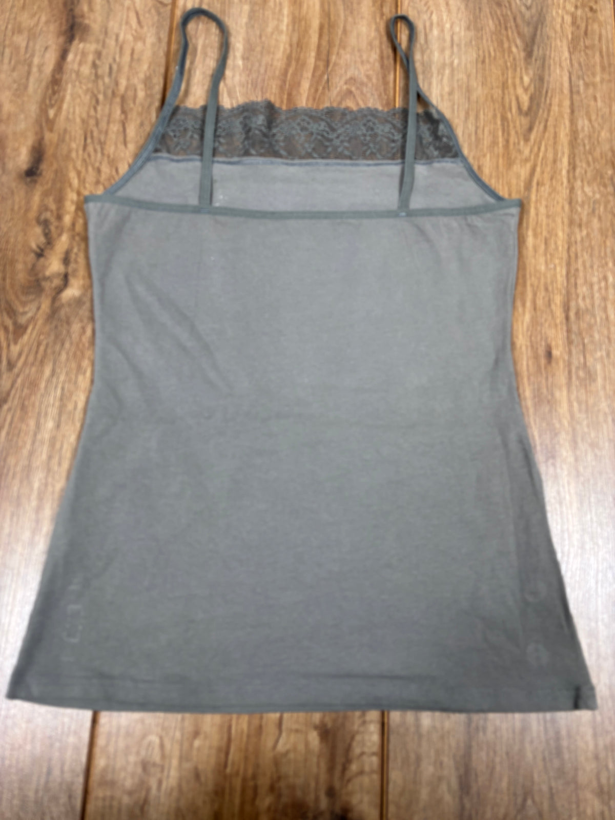 Upcycled pretty odd green tank top with lace