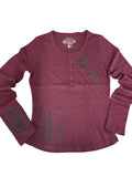 Purple Henley Style Long Sleeve T-shirt Angel Vintage Victorian Print