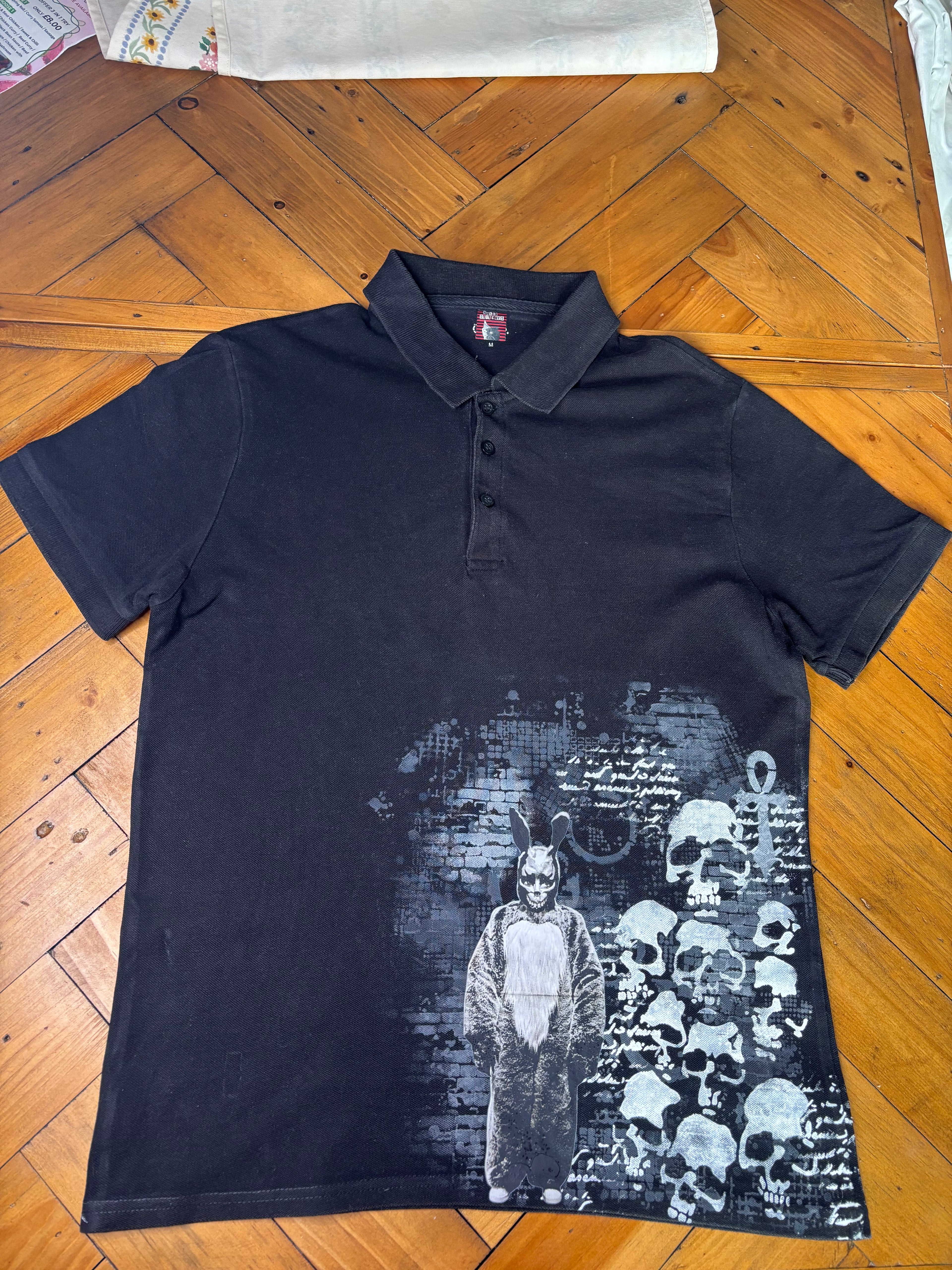 Donnie Darko inspired upcycled alternative black polo