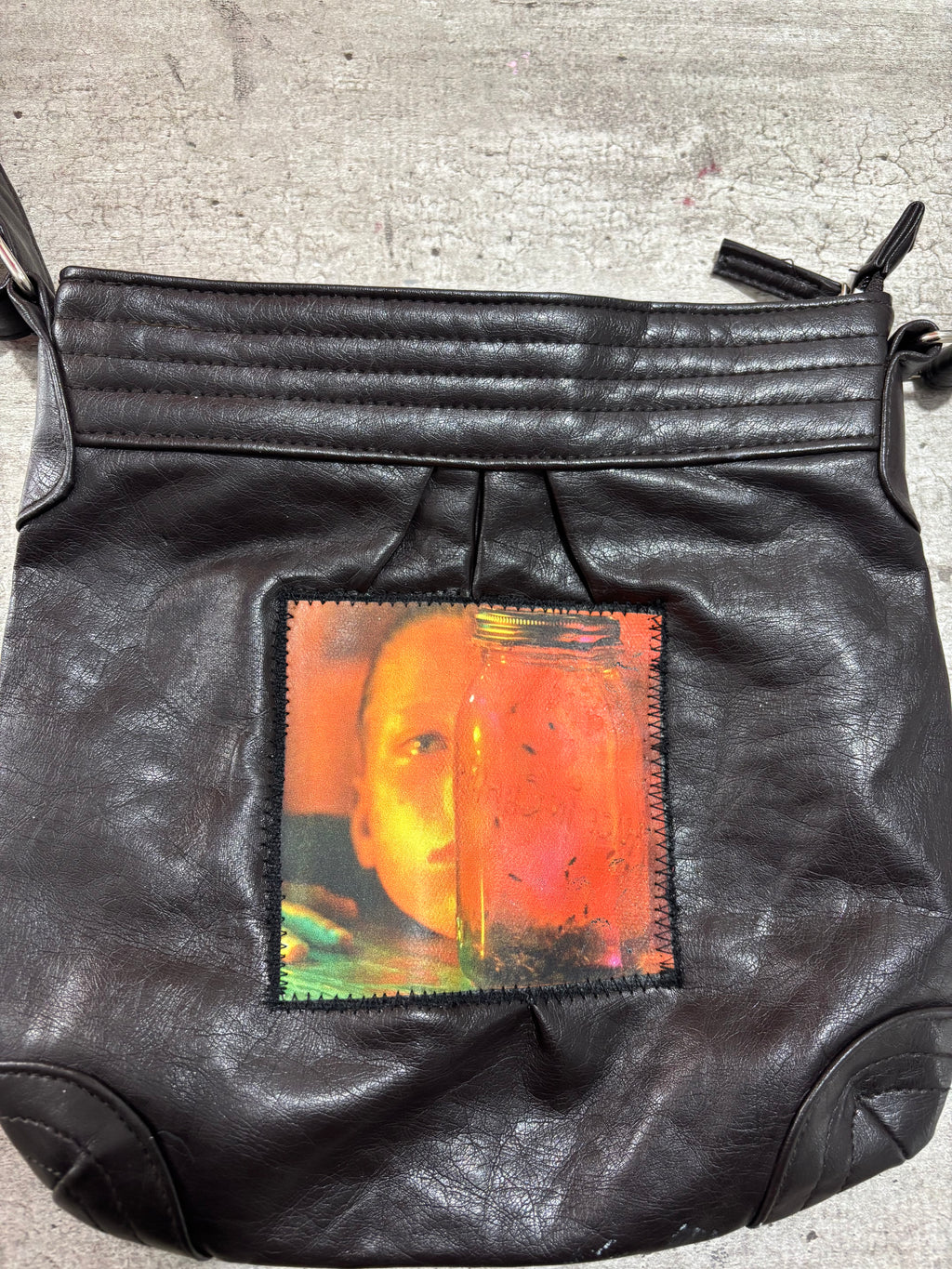 Upcycled Alice In Chains dark brown shoulder bag