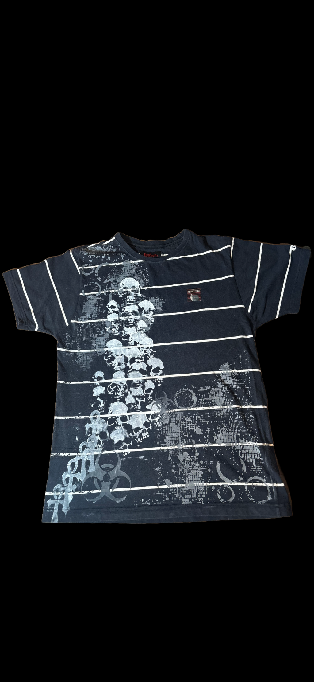 Alternative White and Navy print striped tshirt with skulls
