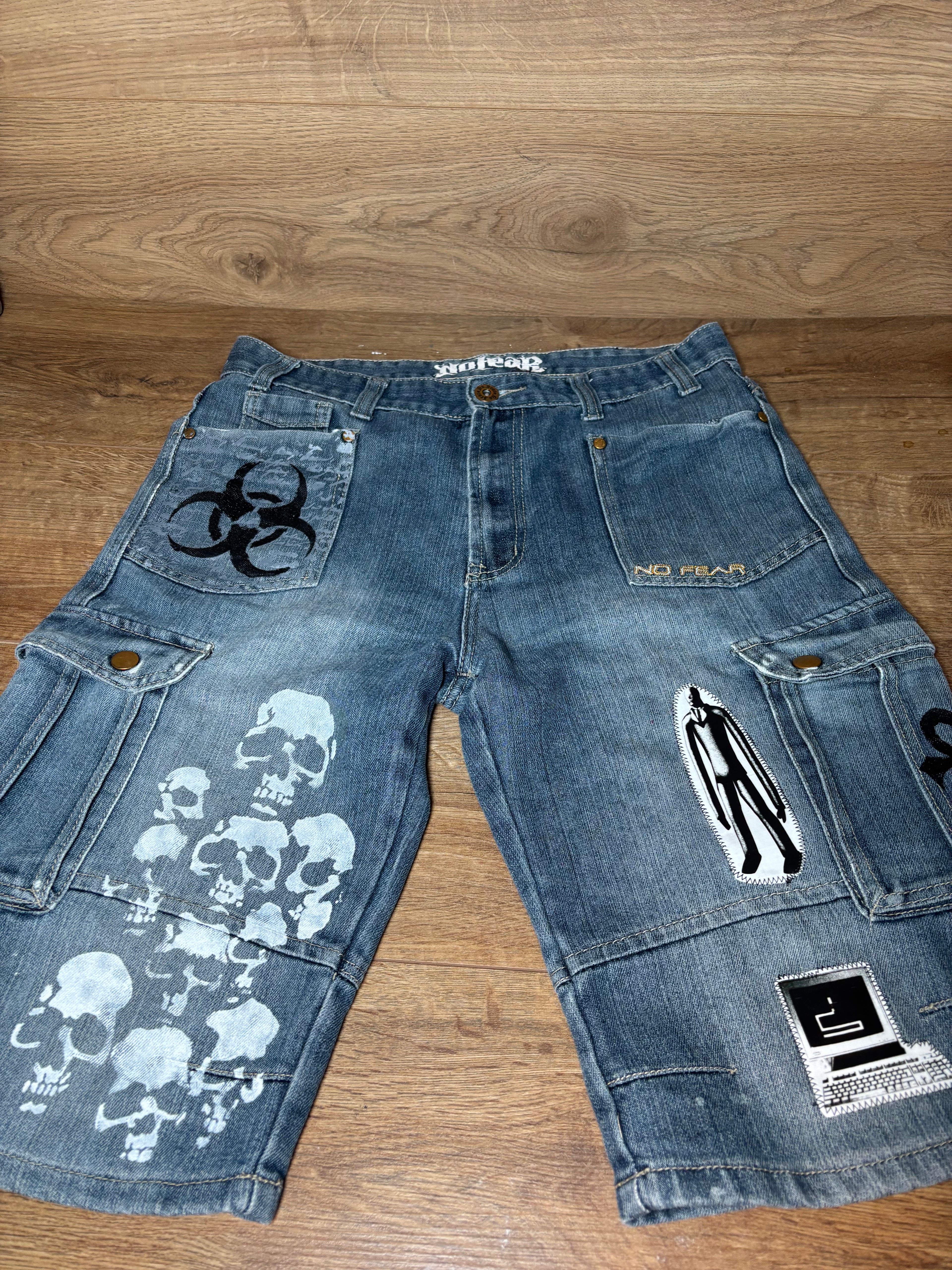 Men’s no fear blue cargos demin skater shorts