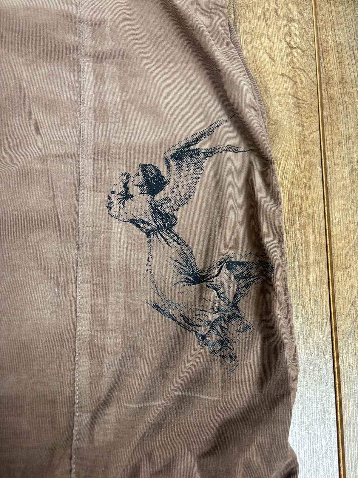 Upcycled vintage style brown ruffle skirt with manner detail