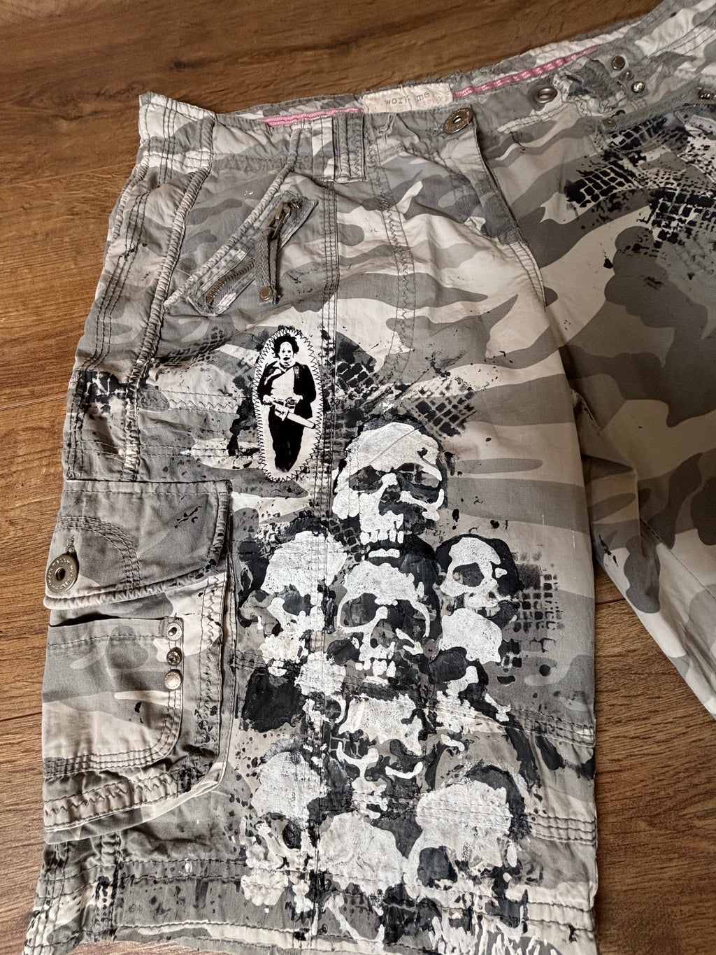 Ladys camo alternative patch horror shorts