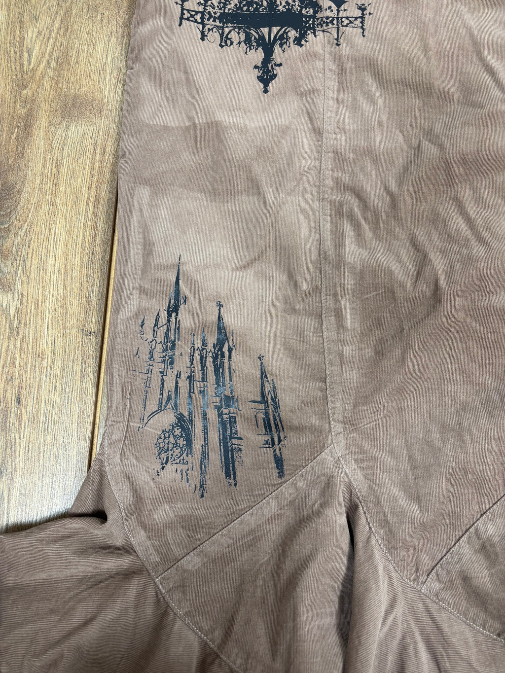 Upcycled vintage style brown ruffle skirt with manner detail