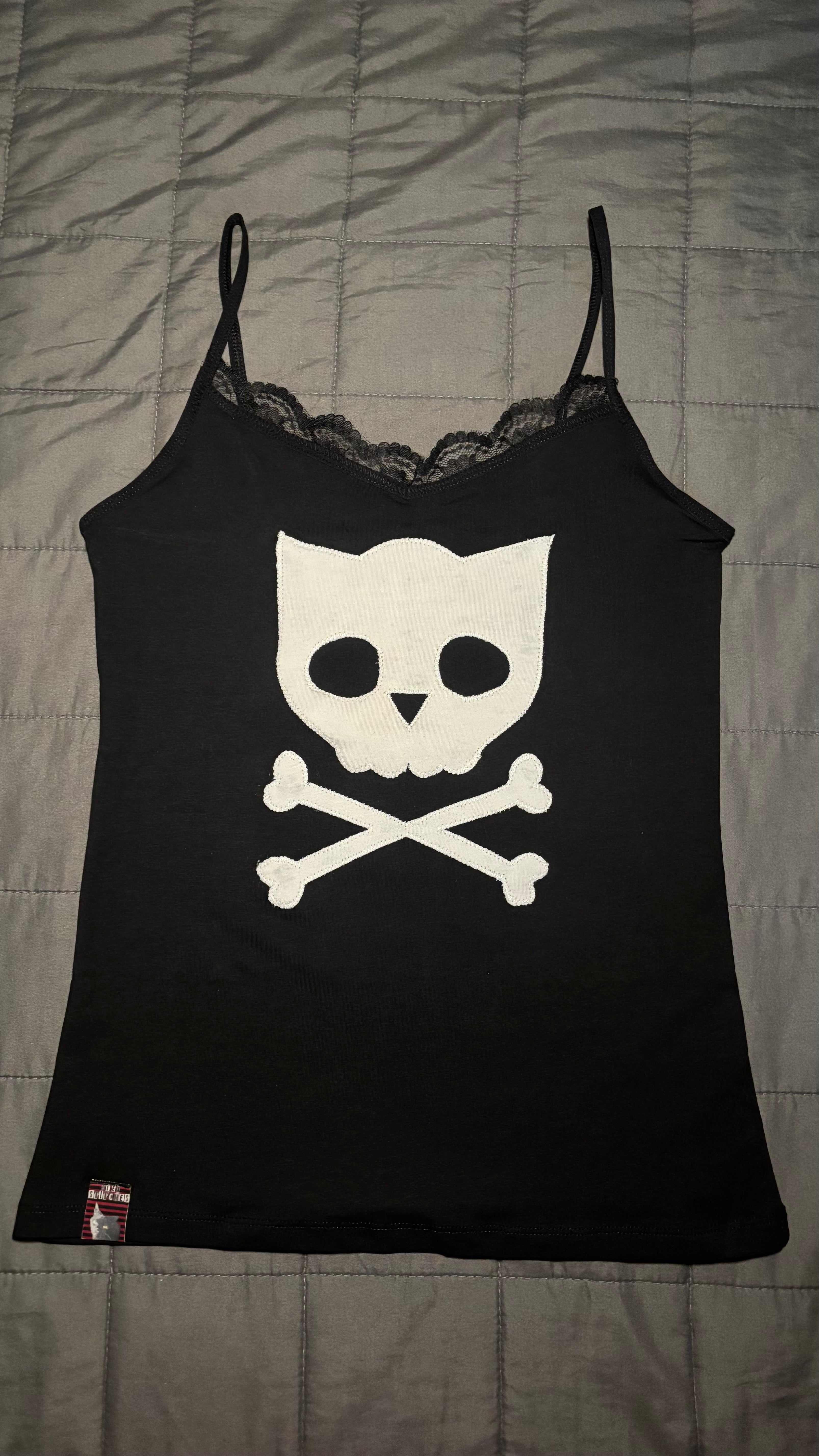 Handmade Cat Skull Lace Tank-Top