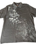 Skater style black and gray striped printed skull polo