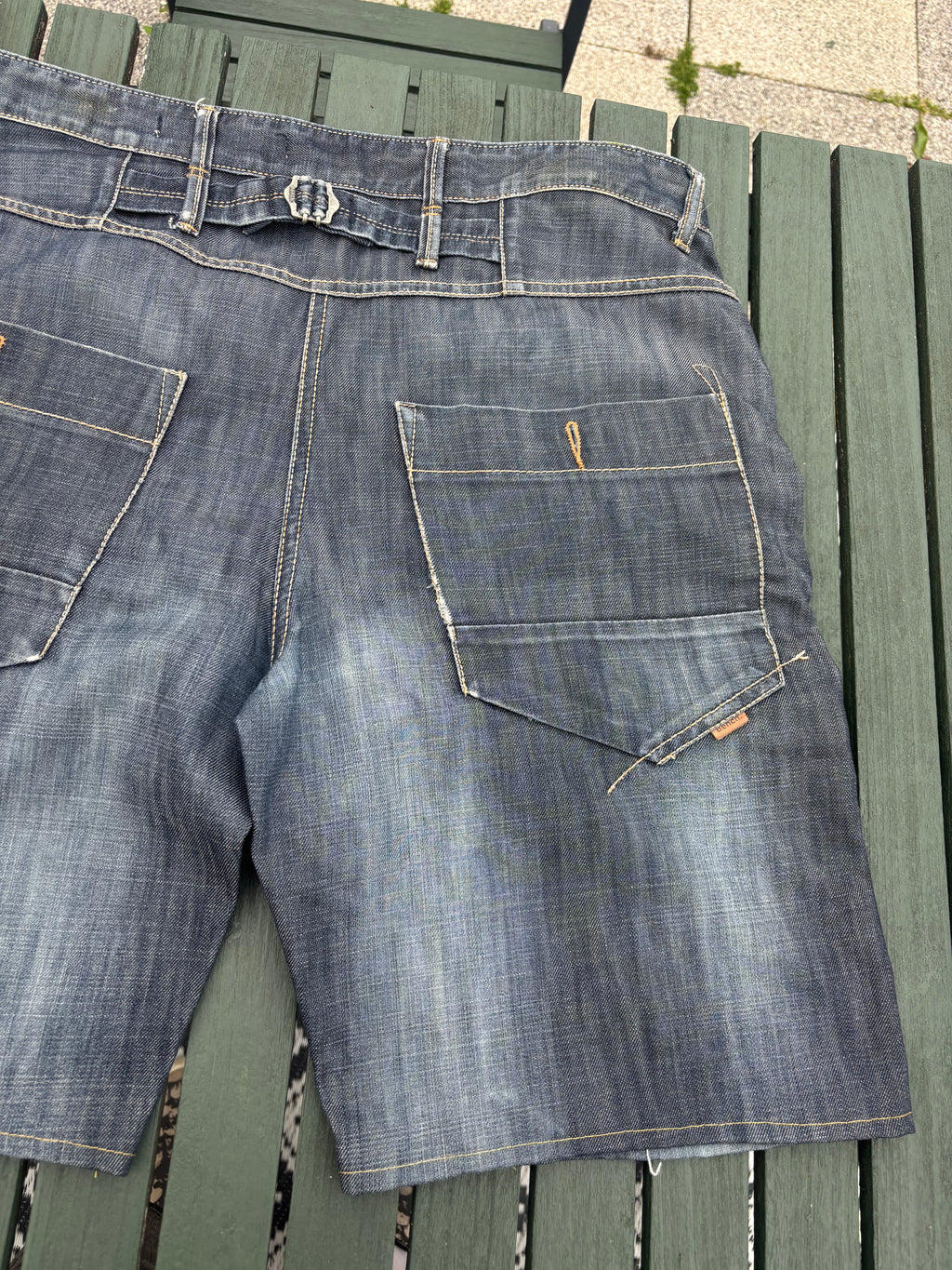Blue jorts with skull print