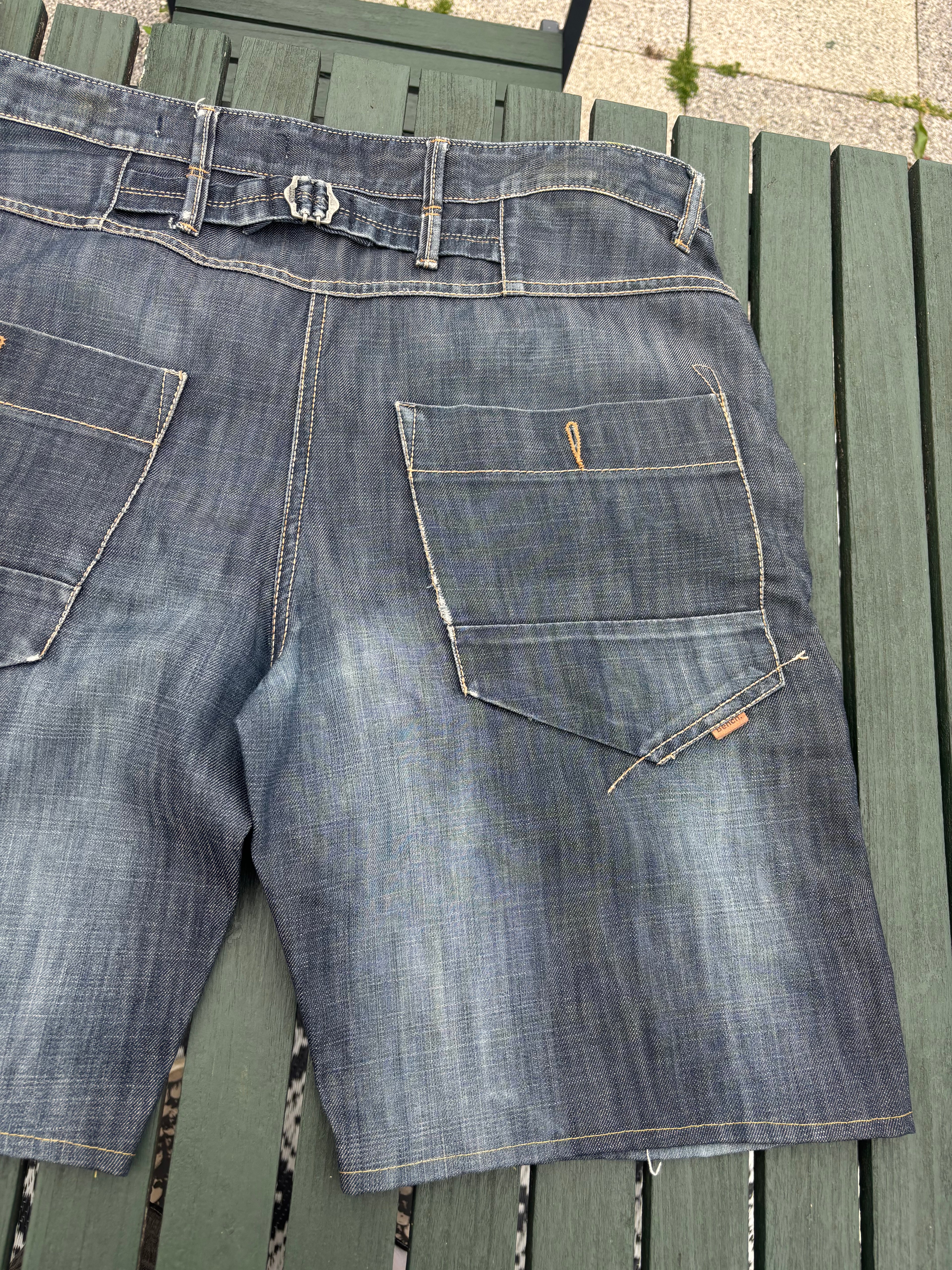 Blue jorts with skull print