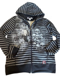 Donnie Darko inspired black and gray zip up hoodie with skulls