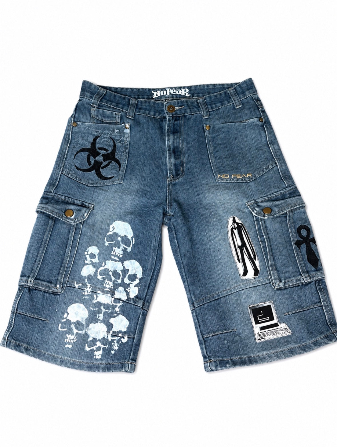 Men’s no fear blue cargos demin skater shorts