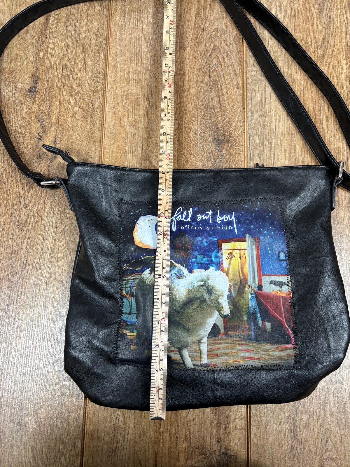 Upcycled fall out boy patch shoulder bag