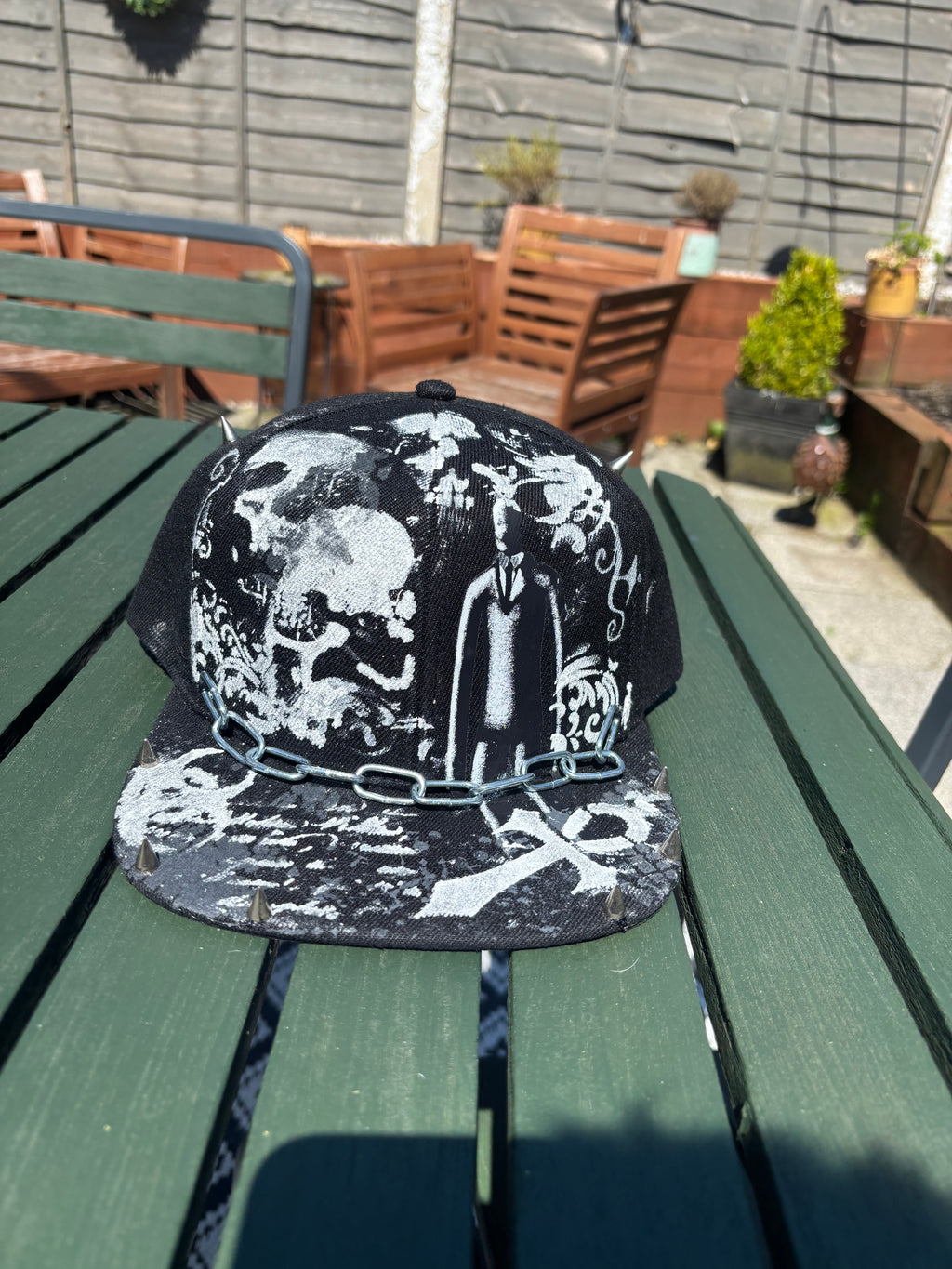 Slenderman hat with metal work and chains