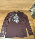 Burgundy long sleeve print tshirt with skulls